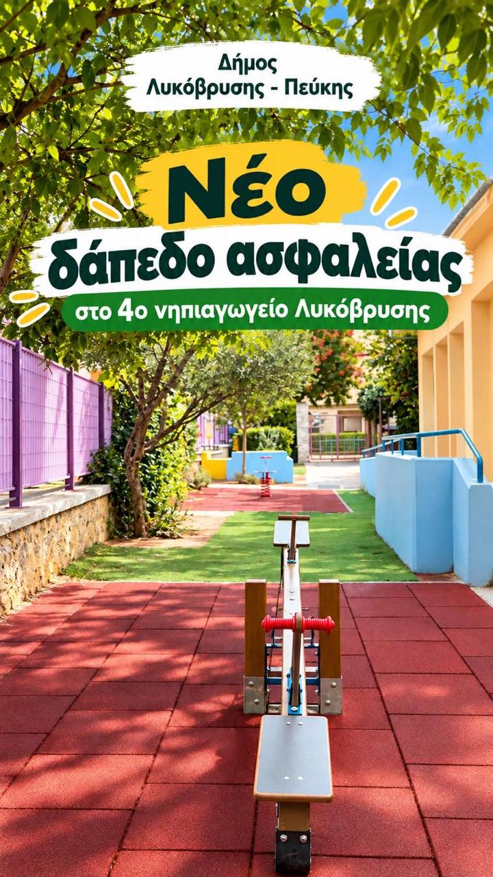 Νέο δάπεδο ασφαλείας και νέα όργανα παιχνιδιού στο προαύλιο του 4ου Νηπιαγωγείου Λυκόβρυσης από τον Δήμο Λυκόβρυσης – Πεύκης